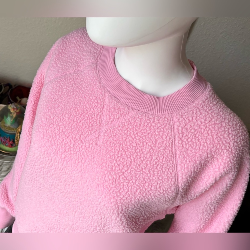 Everlane Renew Fleece Pullover Crewneck Long Sleeve Ribbed Cuffs in Pink Size XL - Picture 4 of 11